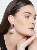 Pearl Drop Earrings- Red - ChicMela