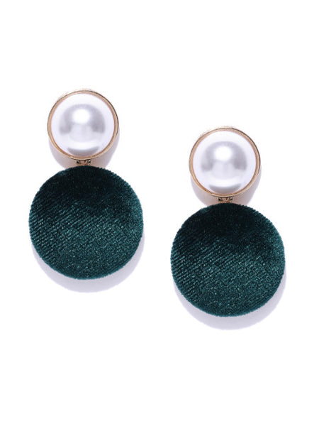 Velvet and Pearl Green Drop Earrings