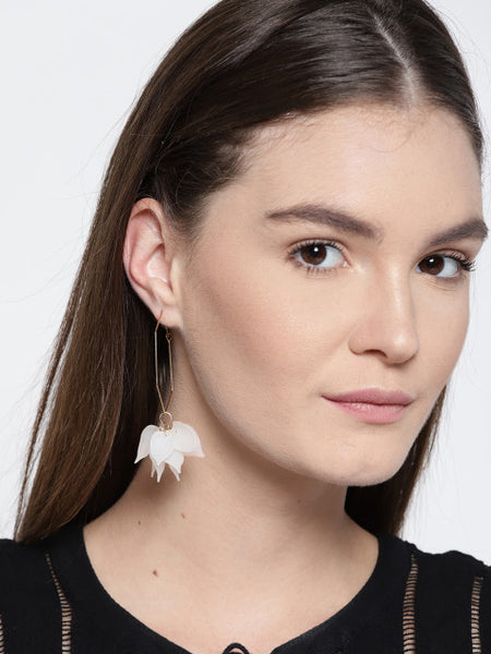 Hexagon Tropical Floral Hoops In White - ChicMela