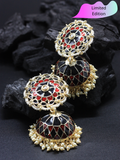 Limited Edition- Black & Red Meenakari Jhumka - ChicMela