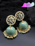 Limited Edition- Green Meenakari Jhumka - ChicMela