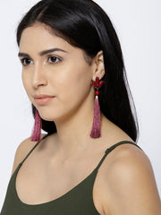 New York- Long Oxblood Tassel Earrings - ChicMela