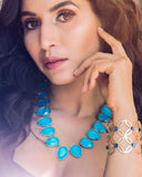 New York- Bold 18k Silver Plated Blue Statement Necklace - ChicMela