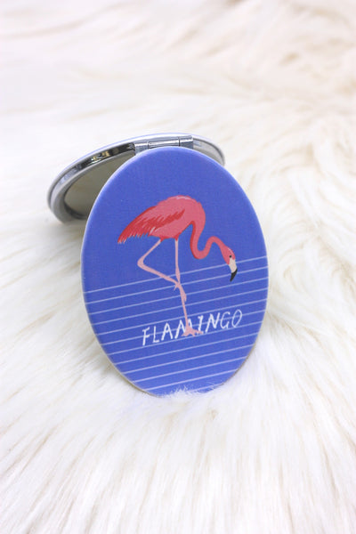 Blue and Pink Flamingo Compact Mirror