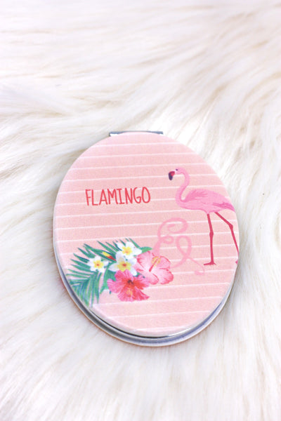 Coral Flamingo Compact Mirror
